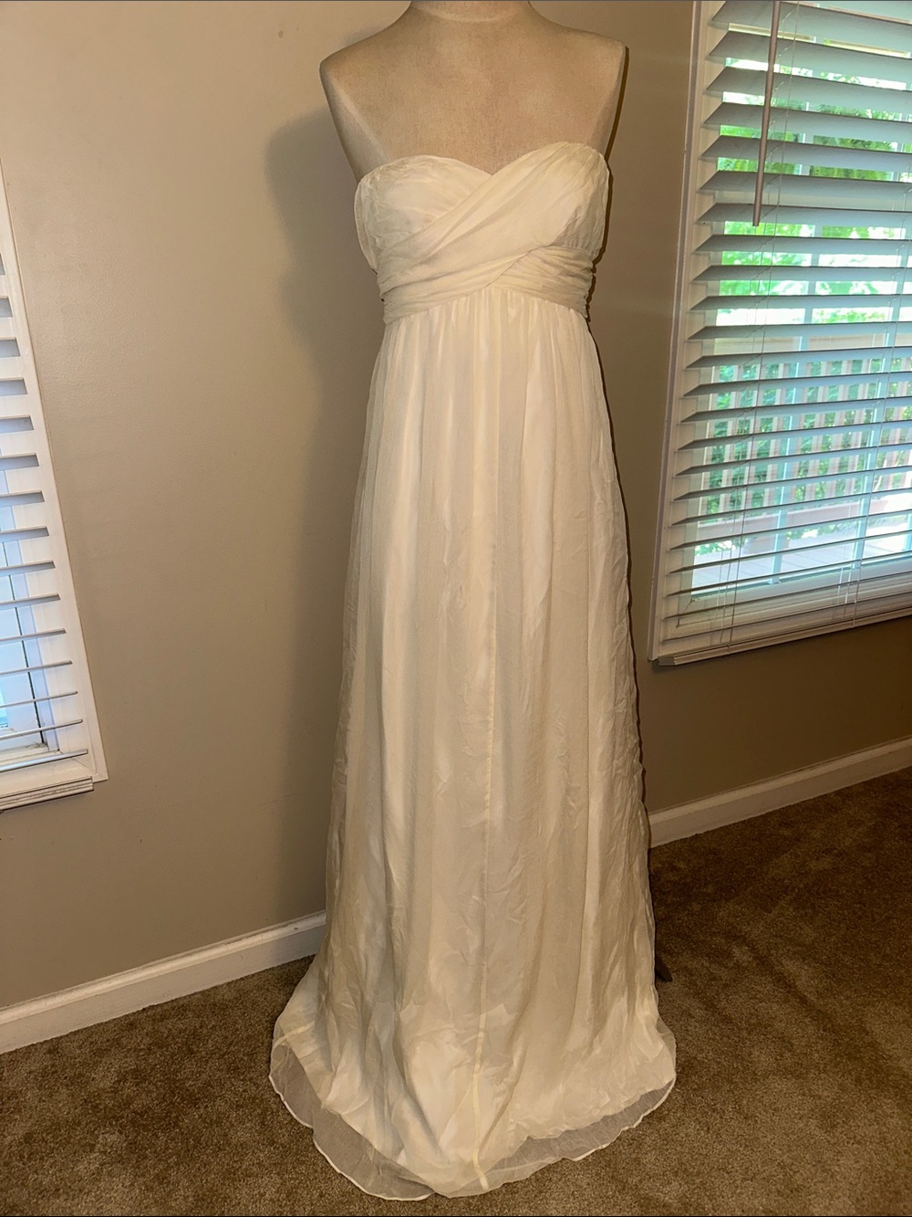 J. Crew Strapless Ivory Chiffon Maxi Dress